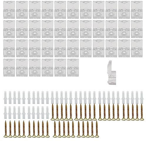 ONEBO 40 Sätze Transparent Kunststoff Halter Clip,Transparente Glashalter,Glashalter Clips Kit,Zur Befestigung von Glas, Schranktüren und Spiegeln von 4 mm Dicke.