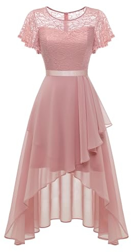 Wedtrend Aftonklänning dam, elegant cocktailklänning, hög lågbalklänningar med spetsar, A-linje, för bröllop, kort klänning, festlig dam, A-linje, mullvadsklänning, Blush, 3XL