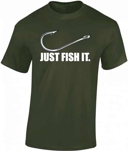 Baddery Pescatore Maglietta da Uomo - „Fish it“ (Verde Militare L)