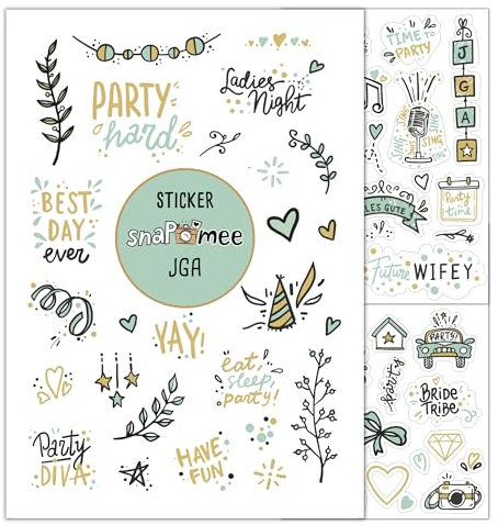 Sticker JGA by snaPmee - Deko Aufkleber, 133 Motive für Junggesellinnenabschied Gästebuch, Erinnerungsbuch & Fotoalbum - Geschenk Braut zur Hochzeit (Eukalyptus)