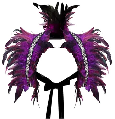 YOUYIKE Gothique Cape de Plume, Plume Haussement D'épaules, Halloween Fête Costume, Collier de Plumes pour Hommes et Femmes, Fêtes sur Scène d'halloween, de Carnaval et De Cosplay（Violet）