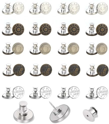20 Piecès Bouton Jean Metal, 17 mm Bouton Pression Réglable et Détachable, Réutilisable Bouton Jean Clipsable de Remplacement, Pas de Couture Nécessaire, pour DIY, Vestes, Vêtements, Jupe en Jean