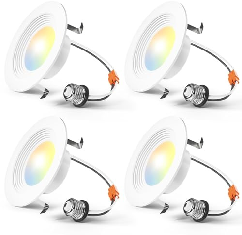 Amico 4 Pack 4 inch 5CCT LED Recessed Lighting, Dimmable, 8.5W=60W, 650LM, 2700K/3000K/4000K/5000K/6000K Selectable, Retrofit Can Lights with Baffle Trim, IC Rated - ETL & FCC, White