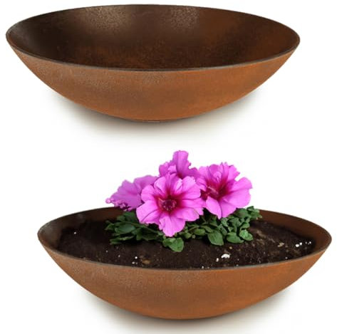 Matches21 - Ciotole decorative per esterni, 2 grandi dimensioni XXL, effetto ruggine, effetto metallo, per fiori, 45 cm, per fiori, bonsai o cimitero