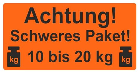 Warnetiketten/Versandetiketten Achtung! Schweres Paket! 10 bis 20 kg auf Rolle - 100 x 50 mm - 500 Stück