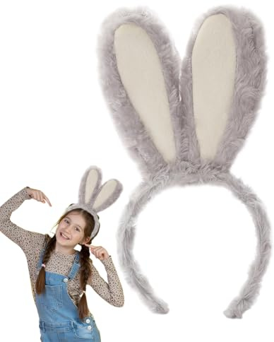 Doyomtoy Diadema de Conejito de Pascua con Orejas de Conejo para Fiestas Cosplay, Accesorios Disfraces Carnaval (Gris Claro)