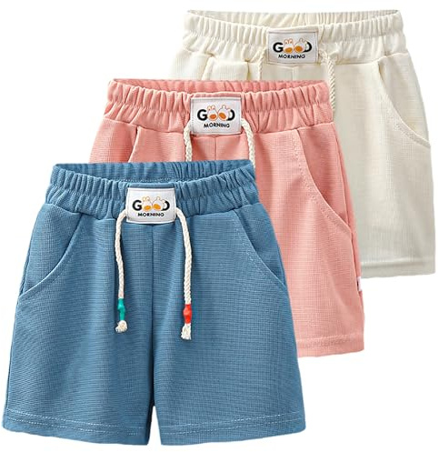 Coralup 3 Pack Girls Shorts Athletic Running Summer Kids Shorts Outdoor Sports Blue+Pink+White 6-7Years