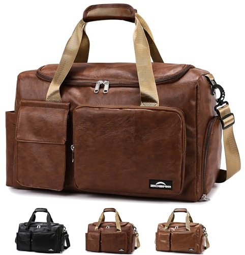 Zioisnm Borsone Palestra Uomo in Pelle pu, Borsa da Viaggio da Uomo Con Scomparti Multipli, Borsa Palestra Impermeabile, Adatta per il Trasporto Quotidiano e i Viaggi Brevi (Marrone scuro)