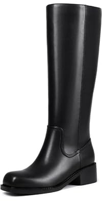 ZJA Knee High Boots Square Toe Boots Low Heel Flat Long Boots for Women Dress Chunky Comfortable Tall Boots Black Size 9.5