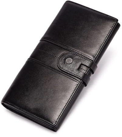 ROEUIPG Geldbörse for Damen, Leder, mit Münzen und Karten, große Kapazität, dreifach gefaltet, praktische Clutch, Handytasche(Black)