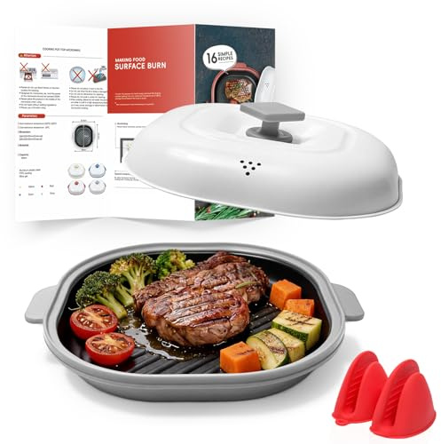 Microwave Grill Pan with Lid, Non-Stick Bacon Cooker for Steaks and Chicken