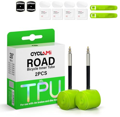 CYCLAMI 2 pezzi Camera d'aria in TPU per bici da corsa, 30g Camera d'aria in TPU per bicicletta 700C x 23C/25C/28C/30C/32C,Valvola Presta: 45/65/85MM, 2 leve per pneumatici (FV:65MM)