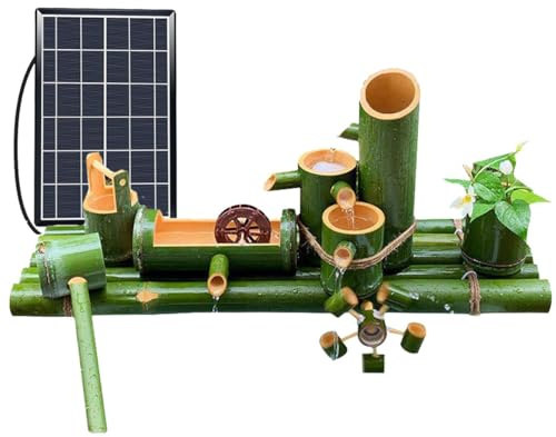 Solar Water Pump Fountain, Water Wheel Feng Shui Zen Bamboo Fountain, Multi-Layer Flow Design,2M Water Tube, for Indoor Outdoor Garden Patio(60CM)