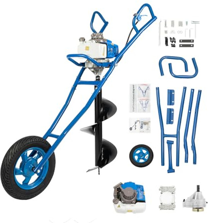 EGBNSY Tarière Thermique 63cc 2 Temps, 2.2KW Tariere Thermique avec Roue, Forage 300mm ,Tarière à Main Outil CreuserTrou pour Agriculture, Jardin, Plantation