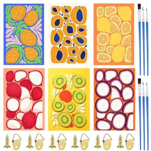 XunHe 6 Pack Paint by Numbers for Adults - 8x12 Inch Fruits Paint by Numbers Kits Without Frame, for Beginner, Easy Fruits DIY Acrylic Oil Painting by Number for Adults for Home Wall Decor Gift