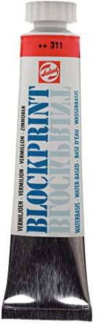 Talens Blockprint Tube de peinture 20 ml Vermillon 311 - Séchage rapide Opaque pour le pochoir et l'estampage - Idéal pour les sculptures sur bois et linoléum