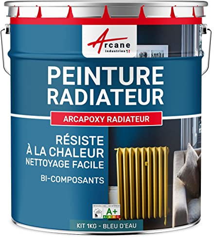 ARCANE INDUSTRIES Peinture radiateur, Fonte, Acier, alu, Chauffage, Toutes Couleurs, Peinture radiateur - 1 kg (jusqu'à 5 m² en 2 Couches) Bleu d'eau - RAL 5021