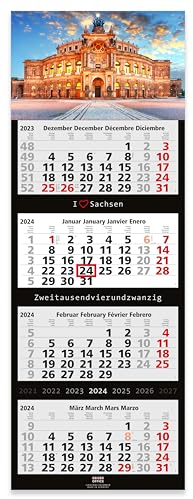 4-Monatskalender 2024 SACHSEN - Wandkalender 33 x 90 cm Großformat - Bürokalender mit tollem Bildmotiv - Geschenk für Sachsen-Fans - Made in Germany by Geiger-Office