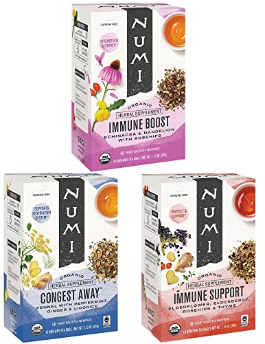Numi Organic Immunity Tea Variety Pack – 48 Herbal Tea Bags – Functional Wellness Blends for Immune Support Comfort & Daily Balance