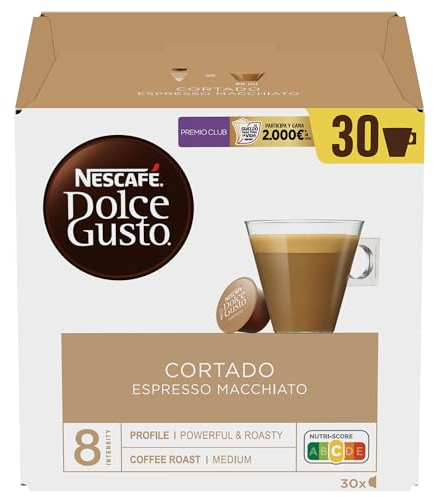 NESCAFÉ Dolce Gusto Cortado - Cápsulas de Café, 30 Cápsulas (1 x 30) - Notas a almendra tostada - Originales para cafeteras Dolce Gusto