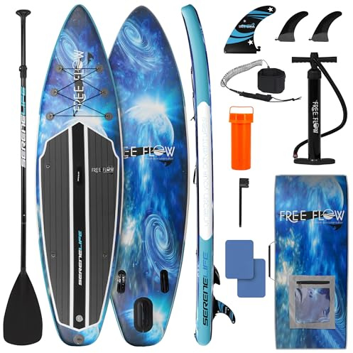 SereneLife Stand Up Paddling Board Set, SUP Board Komplettes Zubehör, Stand Up Paddle Board für Kinder & Erwachsene, Surfbrett & Tragetasche, Paddle Set Anti-Rutsch mit Pumpe, Auflasbares Paddelbrett