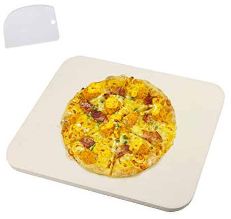 Yumhouse Pizzastein für Grill und Ofen, rechteckig, großer Kochstein, inklusive Kunststoffschaber, langlebiger und sicherer Cordierit-Backstein, robust für Pizza, Brot, BBQ (38.1x11.2 cm, weiß)