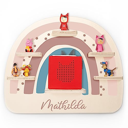 Kidsmood - Tonie Regal mit Musikbox Schutzfolie – Magnetisch, Aussparung für Ladegerät & Kabel, Regenbogen Wandregal für Kinderzimmer – Personalisiertes Geschenk für Kinder