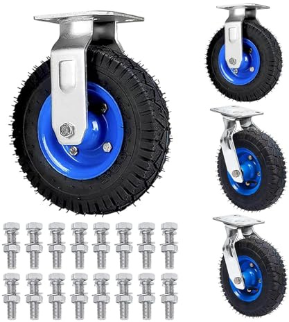 WORDFUN Heavy Duty Caster Set, Rubber Caster Wheel, 2 Swivel Caster and 2 Fixed Caster, Replacement Tires for Hand Trucks and Wheelbarrows, 15cm 20cm 25cm, with Screws