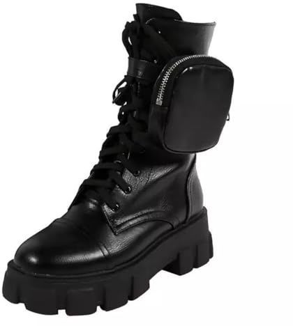 Ulalaza Frauen Goth Plattform Knöchelstiefel mit Fledermausflügelschnallen klobige Blockschuhe runden Zehen Reißverschluss Punk Motorrad -Kampfstiefel Comfy Short Gothic Booties
