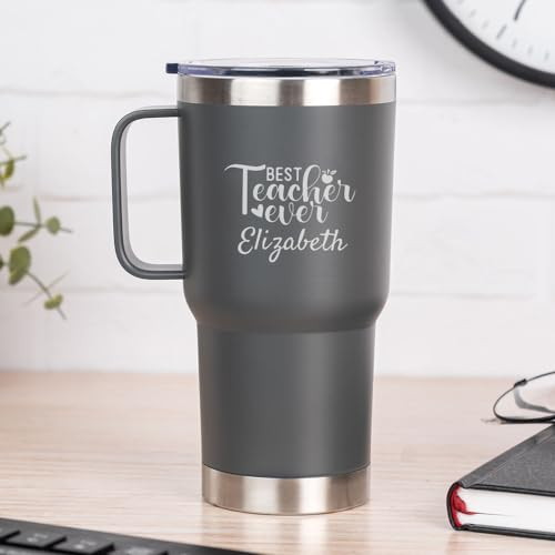 Wanapix | Taza Térmica Personalizada de Doble Capa | Capacidad 600 ml | Color Gris | Conserva Frío y Calor durante Horas | Grabado con Nombre | Regalo para Profesores | Teacher Apple