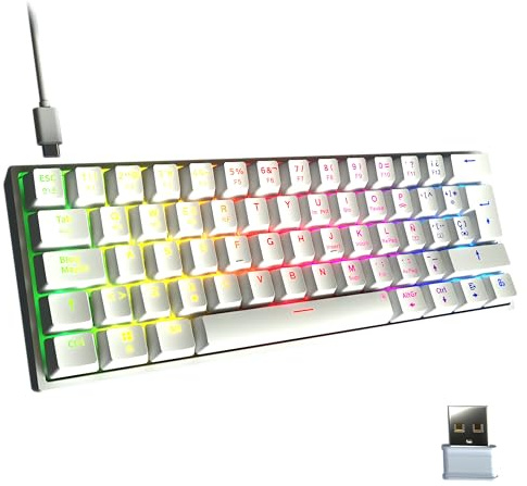 NEWSKILL Pyros V2 Teclado Gaming 60% RGB inalámbrico/Bluetooth/Cable Outemu Red Hotswap - Color Blanco