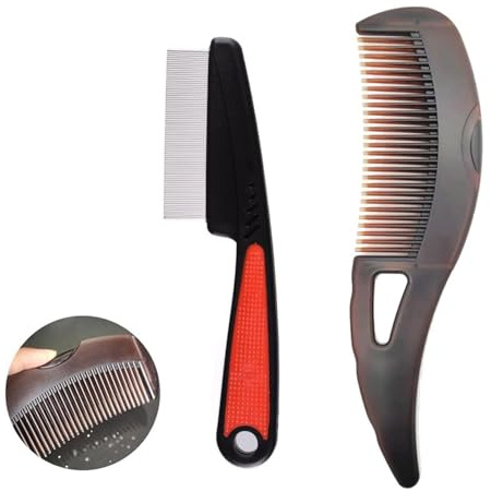 Stainless Steel Detoxing Comb - 2 Pcs Fine Tooth Scalp Sweep for Dandruff and Lice Removal - Multifunctional Hairbrush for Women, Men and Kids