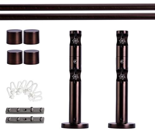 Victoria M. Gardinenstange Set mit Kappenknäufen mit Wandhalter und Flachring und Innenlauf Ø 19 mm Länge 180cm, 2-Läufig, Rot-bronze gebürstet