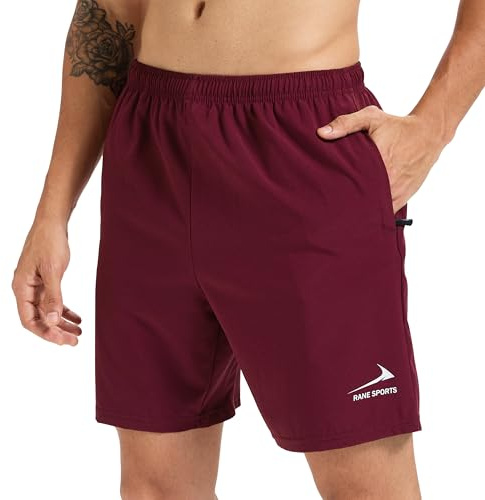 Pantalones Cortos para Correr de Secado rápido de 7 Pulgadas para Hombre Pantalones Cortos para Deportes al Aire Libre con Bolsillos con Cremallera Burdeos M