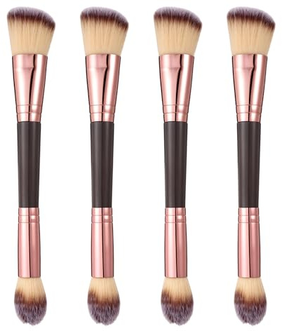 YBEATY 4 Pack Foundation Makeup Brushes Dual-ended Makeup Brushes Angled Round Top Foundation Brush Concealer Blush Premium Hair for Blending Liquid Powder Contouring Highlighter Powder Cosmetics