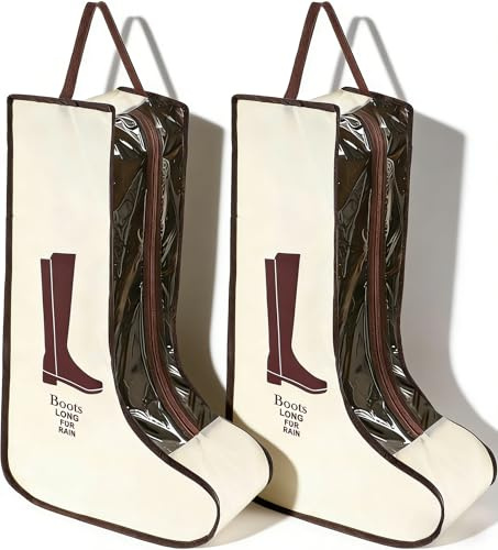 IGXX Juego de 2 Bolsas para Botas, 48x28x20 cm, organizadores de Zapatos de PVC Transparente, Impermeables y a Prueba de Polvo con Asas, Beige