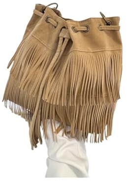 ZRHWSPD Sac À Main Frangé Pour Femme Sac à main franges en suédine synthétique, sac bandoulière pompons, seau(Khaki)