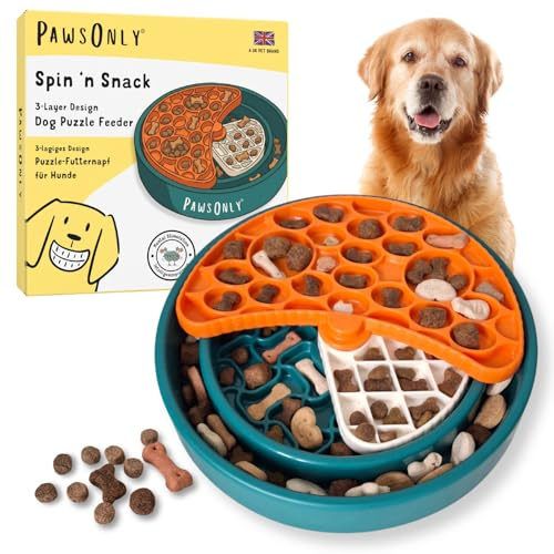 PawsOnly | Dog Puzzle Toy | Interactive Slow Feeder Bowl for Boredom Relief | Treat Dispenser for Mental Stimulation | Enrichment & Brain Activity | BPA-Free | 3-Layer Spin & Snack for Dogs & Puppies