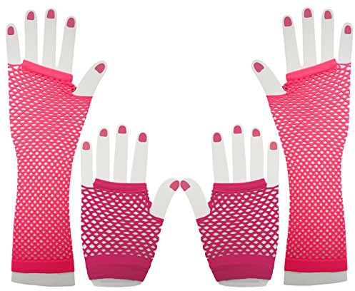 Black Duck Brand Set of 2 Pink Fingerless Fishnet Gloves for Costumes, Halloween, and Parties!