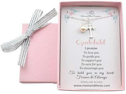 Sterling Silver Cross Necklace with 6mm Pearl | 14 Chain | Godchild Baptism Cross | Delicate Christian Jewelry for First Communion and Christening | Gift for Goddaughter