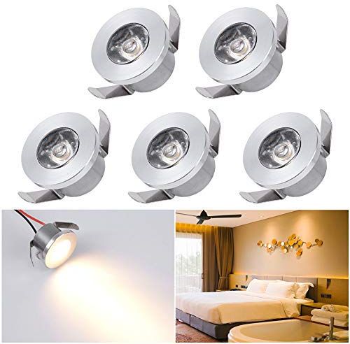 INHDBOX Mini LED Einbaustrahler Set, 5X 1W Warmweiß Deckeneinbaustrahler Schwenkbar COB Deckenspots Aluminium für Weinschrank Schrank Küche Wohnzimmer