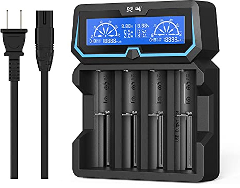 XTAR New X4 Universal 18650 21700 Battery Charger 2A Fast Charger for Rechargeable Li-ion/IMR/Ni-MH/Ni-Cd 18650 16340 20700 21700 26650 14500 AA AAA C Batteries with USB Output
