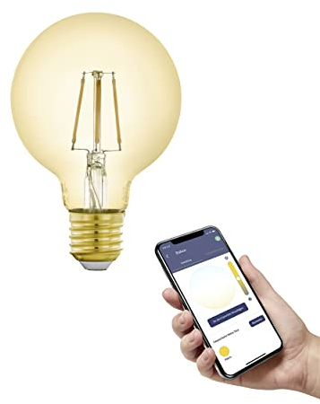 EGLO connect.z Smart-Home LED Leuchtmittel E27, G80, ZigBee, App und Sprachsteuerung Alexa, dimmbar, warmweiß, 500 Lumen, 5 Watt, Vintage-Glühbirne amber