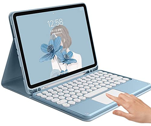 Disonbeir Touchpad Keyboard Case for iPad Air 13 inch (M4,M3,M2)/ iPad Pro 12.9 inch 6th 5th 4th 3rd Generation Case with Cute Round Key Detachable Color Touch Keyboard (Blue)