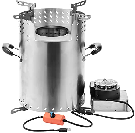 YYUINU Brennholzofen, Feuerstelle für Den Außenbereich, Holzbefeuerte Gusseisen-Feuerstelle, Kaminheizung, Holzkohlebrenner, mit Externem Gebläse und Aufbewahrungstasche,A