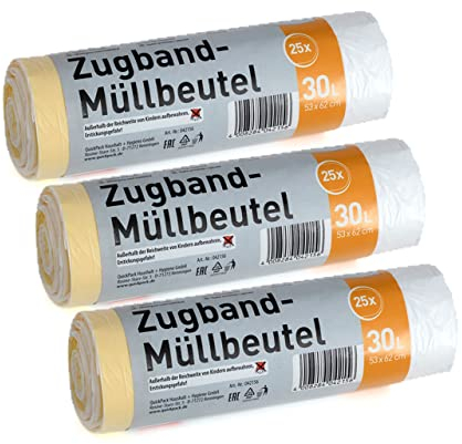 30L Weiße Müllbeutel Mit Zugband (30L Weiß 3er)