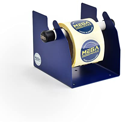 MegaMaxx Surface Mount Or Wall Mount Label & Sticker Dispenser - Great British Steel - Powder Coat Blue Finish - Home, Office, Workshop, Warehouse - Free Standing (Blue - with Magnet)