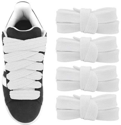 UamGlsob 2 paia da 2cm di lacci per scarpe piatte per Ginnastica Adidas Campus, lacci larghi e piatti per scarpe da Skate,Fat Laces (White, 54''/140cm)