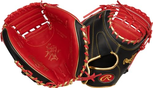 Rawlings Heart of the Hide Contour Baseball-Fängerhandschuh | Rechtshänder | 82,5 cm – einteiliges, solides Netz | Scharlachrot/Schwarz