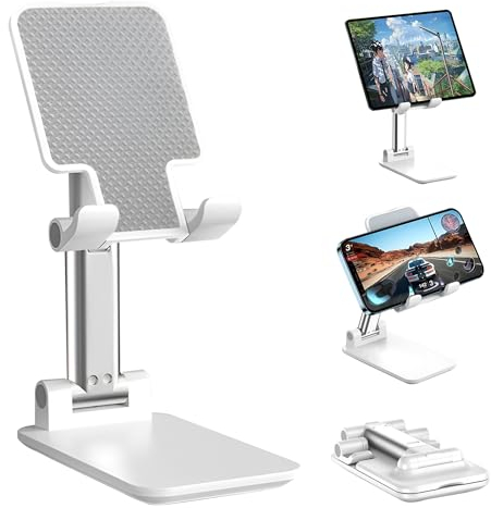 Supporto per Telefono da Tavolo, Sostegno per Cellulare, Supporto da Tavolo, Estensibile, Regolabile, Ripegabile, Supporto Iphone Pro Max, Adatta a Tutti Cellulare e Tablet da 4-10 Pollici (bianco)